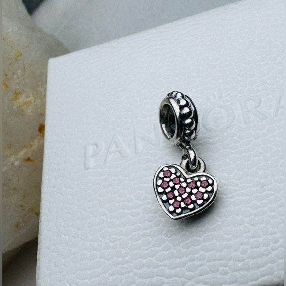 Authentic Retired Pandora Red Pave Sparkling Heart Dangle Charm S925 Ale - Picture 3 of 13